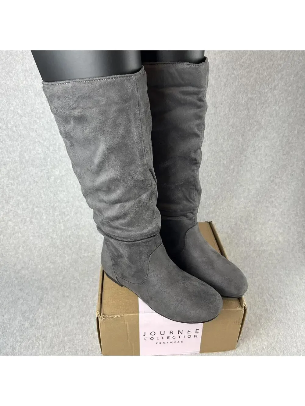 Journee Collection Womens Faux Suede Boots Size 7.5 Slouch pull on Gray